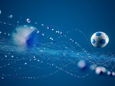 Futbol topu 3D nesnesi. 3 boyutlu illüstrasyon. Grafik arkaplan elemanı Spor soyut arka plan. Futbol tasarım yarışması konsepti sanatı. dijital teknoloji elementi güzel ışıklandırma alanı boş 