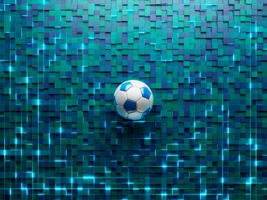 Futbol topu 3D nesnesi. 3 boyutlu illüstrasyon. Grafik arkaplan elemanı Spor soyut arka plan. Futbol tasarım yarışması konsepti sanatı. dijital teknoloji elementi güzel ışıklandırma alanı boş 