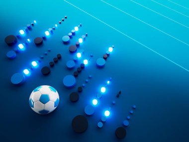 Futbol topu 3D nesnesi. 3 boyutlu illüstrasyon. Grafik arkaplan elemanı Spor soyut arka plan. Futbol tasarım yarışması konsepti sanatı. dijital teknoloji elementi güzel ışıklandırma alanı boş 