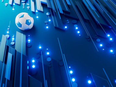 Futbol topu 3D nesnesi. 3 boyutlu illüstrasyon. Grafik arkaplan elemanı Spor soyut arka plan. Futbol tasarım yarışması konsepti sanatı. dijital teknoloji elementi güzel ışıklandırma alanı boş 