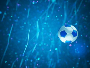 Futbol topu 3D nesnesi. 3 boyutlu illüstrasyon. Grafik arkaplan elemanı Spor soyut arka plan. Futbol tasarım yarışması konsepti sanatı. dijital teknoloji elementi güzel ışıklandırma alanı boş 