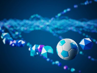 Futbol topu 3D nesnesi. 3 boyutlu illüstrasyon. Grafik arkaplan elemanı Spor soyut arka plan. Futbol tasarım yarışması konsepti sanatı. dijital teknoloji elementi güzel ışıklandırma alanı boş 