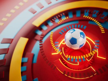 Futbol topu 3D nesnesi. 3 boyutlu illüstrasyon. Grafik arkaplan elemanı Spor soyut arka plan. Futbol tasarım yarışması konsepti sanatı. dijital teknoloji elementi güzel ışıklandırma alanı boş 