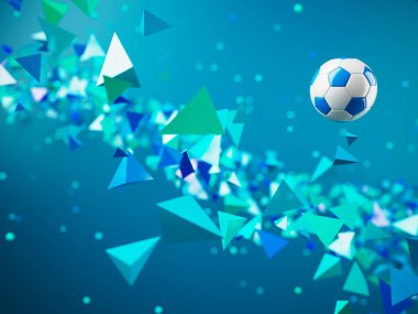 Futbol topu 3D nesnesi. 3 boyutlu illüstrasyon. Grafik arkaplan elemanı Spor soyut arka plan. Futbol tasarım yarışması konsepti sanatı. dijital teknoloji elementi güzel ışıklandırma alanı boş 
