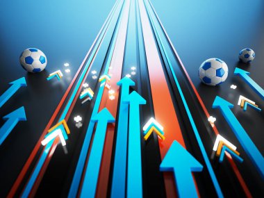 Futbol topu 3D nesnesi. 3 boyutlu illüstrasyon. Grafik arkaplan elemanı Spor soyut arka plan. Futbol tasarım yarışması konsepti sanatı. dijital teknoloji elementi güzel ışıklandırma alanı boş 