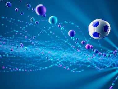 Futbol topu 3D nesnesi. 3 boyutlu illüstrasyon. Grafik arkaplan elemanı Spor soyut arka plan. Futbol tasarım yarışması konsepti sanatı. dijital teknoloji elementi güzel ışıklandırma alanı boş 