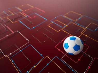 Futbol topu 3D nesnesi. 3 boyutlu illüstrasyon. Grafik arkaplan elemanı Spor soyut arka plan. Futbol tasarım yarışması konsepti sanatı. dijital teknoloji elementi güzel ışıklandırma alanı boş 