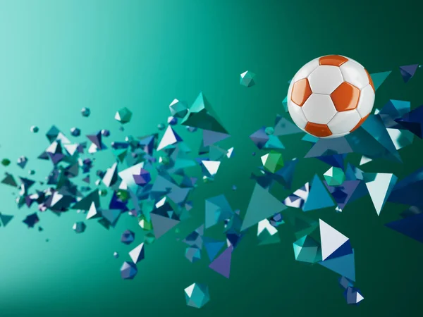 Banner da web com ilustração de bola de futebol ou futebol e campo de jogo  verde estilizado com bases