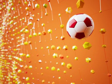 Futbol topu 3D nesnesi. 3 boyutlu illüstrasyon. Grafik arkaplan elemanı Spor soyut arka plan. Futbol tasarım yarışması konsepti sanatı. dijital teknoloji elementi güzel ışıklandırma alanı boş 