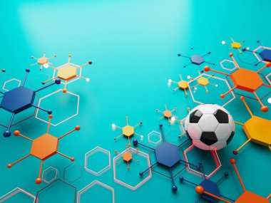 Futbol topu 3D nesnesi. 3 boyutlu illüstrasyon. Grafik arkaplan elemanı Spor soyut arka plan. Futbol tasarım yarışması konsepti sanatı. dijital teknoloji elementi güzel ışıklandırma alanı boş 