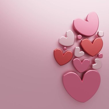 Sevgililer Günü 3 boyutlu illüstrasyon. kırmızı tasarım arka plan. Kutlama dekorasyonu aşk sanatı. Mutlu renkli fikirler. Davetiye. Pastel karşılama bayramı. Sevimli kalp hediye zanaatı. Romantik soyut duygu.