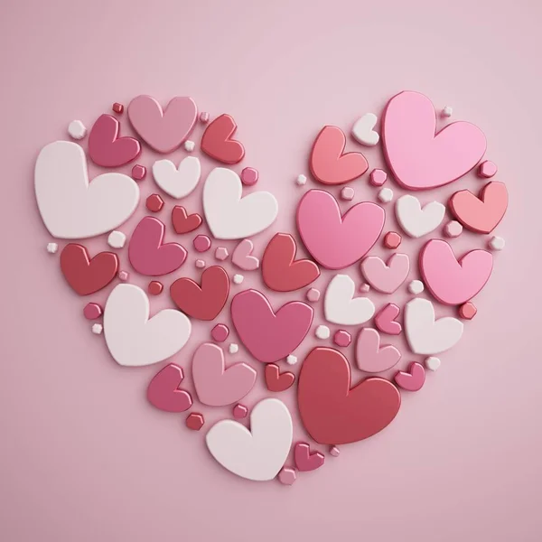 バレンタインデー3Dイラスト 赤いデザインの背景 デコレーション アート ハッピーカラーのアイデア 招待カード パステル 挨拶の休日 かわいいハートギフトクラフト ロマンチックな抽象的な感情 — ストック写真