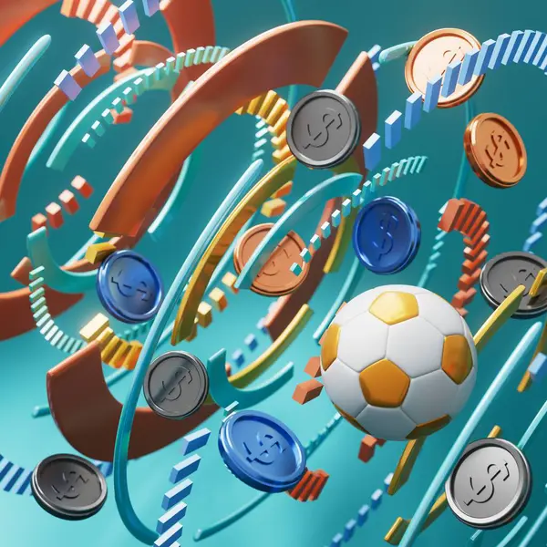 Fußball Mit Geldmünzkonzept Casino Fußballspiel Wetten Glücksspiel Renderer Illustration Sportlicher — Stockfoto