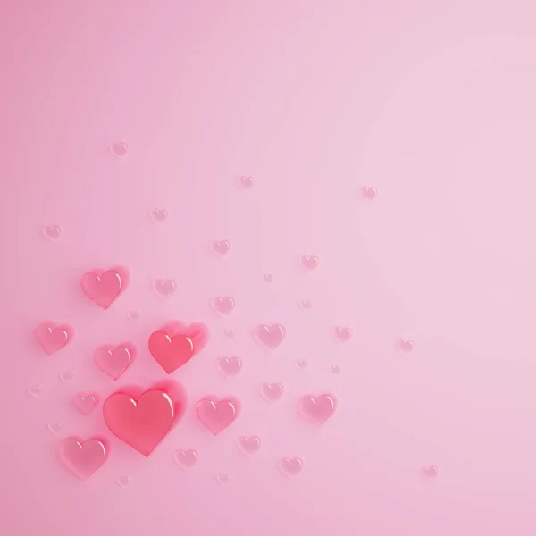 ハート3Dレンダリングの背景 ピンクのパステルイメージ 3Dイラスト バレンタインデコレーションデザイン ハート型のオブジェクト 最小限のディスプレイ ロマンチックなブランクのお祝い 抽象的な光沢のあるシンボル スペースを明るくコピーする — ストック写真