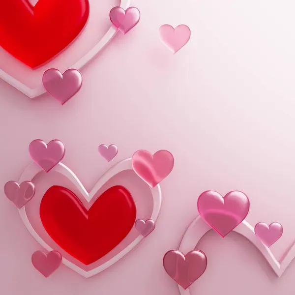 ハート3Dレンダリングの背景 ピンクのパステルイメージ 3Dイラスト バレンタインデコレーションデザイン ハート型のオブジェクト 最小限のディスプレイ ロマンチックなブランクのお祝い 抽象的な光沢のあるシンボル スペースを明るくコピーする — ストック写真