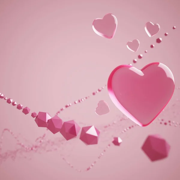 心脏3D物体 3D插图 情人节问候的概念 爱情象征浪漫 极小的几何图形纸牌艺术想象力 广告图形渲染 反映现代装饰 — 图库照片