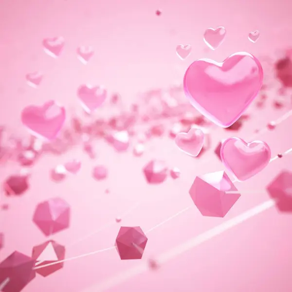 ハート3Dオブジェクト 3Dイラスト バレンタインお祝いの挨拶のコンセプト 愛のシンボル ロマンチック ミニマルな幾何学だ カードアートの想像力 広告グラフィックレンダリング 反射モダンな装飾 — ストック写真