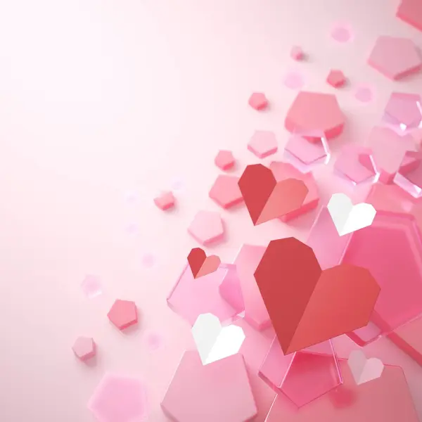 バレンタインデー3Dイラスト 赤いデザインの背景 デコレーション アート ハッピーカラーのアイデア 招待カード パステル 挨拶の休日 かわいいハートギフトクラフト ロマンチックな抽象的な感情 ロイヤリティフリーのストック写真