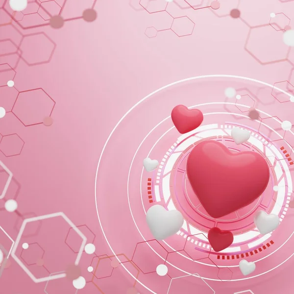 バレンタインデー3Dイラスト 赤いデザインの背景 デコレーション アート ハッピーカラーのアイデア 招待カード パステル 挨拶の休日 かわいいハートギフトクラフト ロマンチックな抽象的な感情 ストック写真