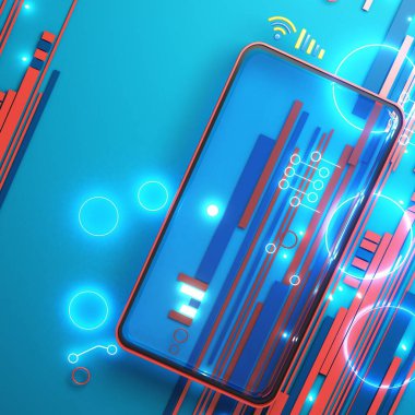 Akıllı telefon 3 boyutlu illüstrasyon. Soyut arkaplan. 3 boyutlu görüntüleme. nesne geometri tasarımı. dijital teknoloji konsepti. Akıllı cep telefonu sınırı. Sahne çevrimiçi reklamını göster. ağ ortam uygulaması