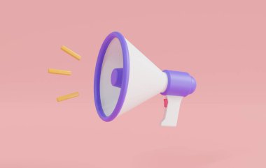 Pembe arka planda megafon hoparlörü ikonu izole edildi. Hoparlör ikonu, hoparlör. Haber anonsu yap. Pazarlama zamanı konsepti. 3 boyutlu resimleme. karikatür biçimi