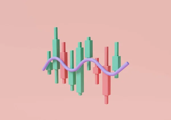 stock image Red and green candlestick chart. cryptocurrency, online trading, Technical graph, market volatility, up and down trend. Stock trading, Growth stock diagram financial graph. 3d render illustration