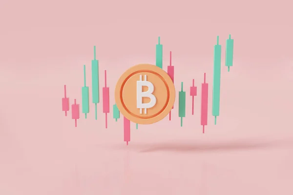 Bitcoin Kryptoměna Červeným Zeleným Svícnem Graf Šetřím Peníze Bitcoin Icon — Stock fotografie