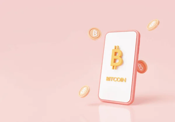 Bitcoin Crypto Mobilu Izolované Růžovém Pozadí Trade Bitcoin Btc Cryptocurrency — Stock fotografie