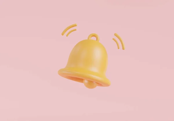 3d rendering illustration of notification bell icon isolated on pink background. Social Media element, new message, alert or alarm, reminder notification. new notification concept. cartoon minimal