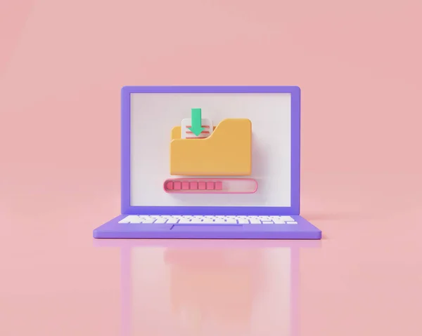 Ilustracja Renderowania Folderu Pobierania Ikonie Laptopa Izolowane Różowym Tle Przechowywanie — Zdjęcie stockowe