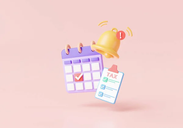 Напоминание Налоговом Платеже Bell Notification Calendar Checklist Tax Payment Pink — стоковое фото