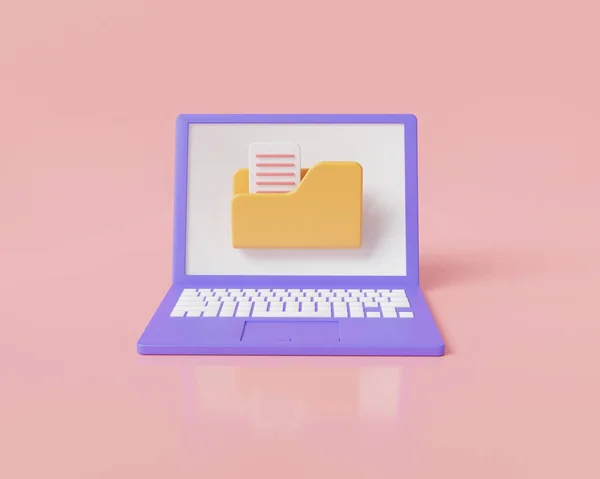 Dizüstü Bilgisayarında Dosya Belgesi Olan Sarı Portföy Klasörü Simgesi Bilgisayar — Stok fotoğraf