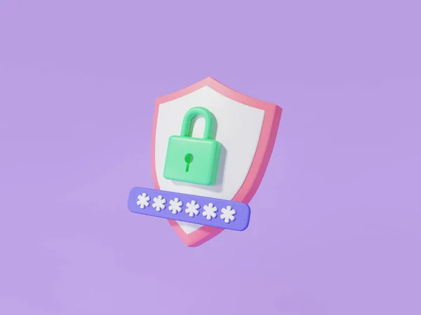 Shield protection icon with padlock and password. Security, Protection, modern guard shield, cyber security, safety, password security, private. Security Concept. 3d icon minimal render illustration