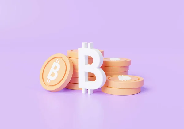 Sparkonzept Kryptowährung Bitcoin Mit Einem Haufen Münzen Bitcoin Symbol Btc Stockfoto