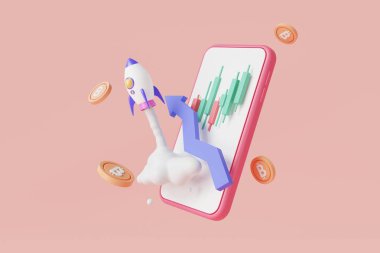 Kripto para birimi roketle ticaret yapıyor ve yukarı doğru hareket ediyor. Finansal iş yatırımları, hisse senedi ve senet ticareti,