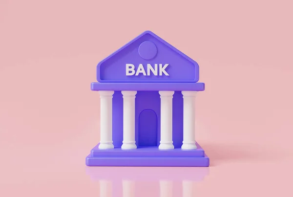 Bank building icon isolated on pink background. Online banking, bank transactions, public finance, money-saving, bank finance, financial business. Money transaction concept. 3d render illustration