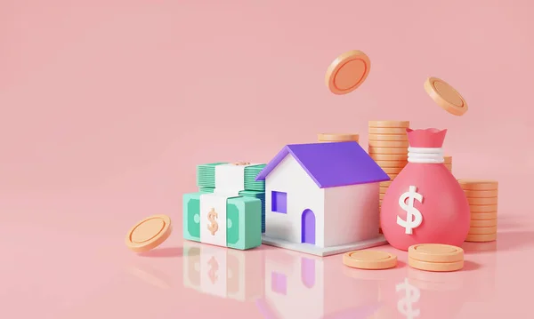 Geld Thuis Roze Pastel Achtergrond Zakelijke Leningen Voor Onroerend Goed — Stockfoto