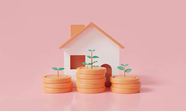 Money Tree Plant Home Pink Background Business Loans Real Estate — Stock Photo, Image
