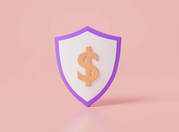 Dollar Und Schild Mit Sicherheitssymbolen Auf Rosa Hintergrund Geld Einzahlen — Stockfoto