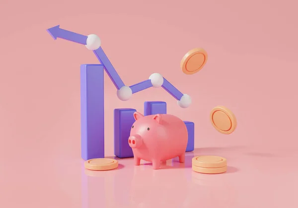 Piggy Bank Met Staafdiagram Opgroeien Munt Financiën Opslaggeld Bedrijfsinvesteringen Groeigeld — Stockfoto