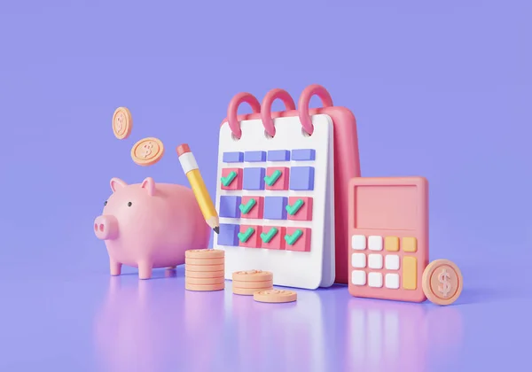 Maandelijkse Kosten Budget Concept Kalender Spaarpot Munt Rekenmachine Maandelijkse Begrotingsplanning — Stockfoto
