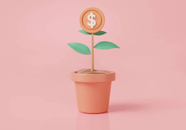 Geld Boom Plant Roze Achtergrond Besparen Geld Concept Financiering Van — Stockfoto
