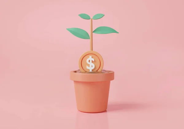 Illustratie Van Spaargeld Concept Geldboom Plant Pot Roze Achtergrond Financiën — Stockfoto