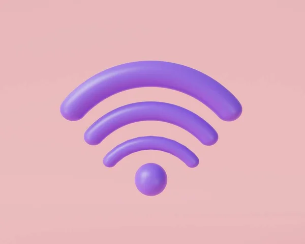 Wifi粉色背景图标 无线互联网 Fi符号 无线网络图标 Wifi区 Wifi连接 3D渲染说明 卡通简约风格 — 图库照片
