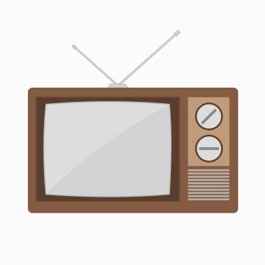 Eski ahşap televizyon. Vektör retro televizyon beyaz arkaplanda izole edilmiş gibi. Düz tasarım biçimi
