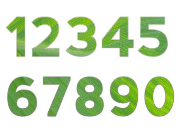 Beyaz arkaplan üzerinde yaprak dokusu olan 0-9 dizayn numarasını ayarla, sayı yaprak dokusu kümesi.