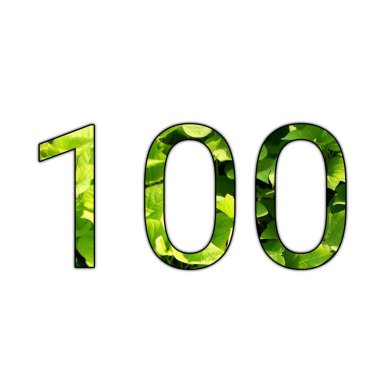 İzole edilmiş beyaz arkaplanda yaprak dokusuna sahip 100 numaralı tasarım