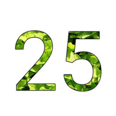 İzole edilmiş beyaz arkaplanda yaprak dokusu olan 25 numaralı tasarım