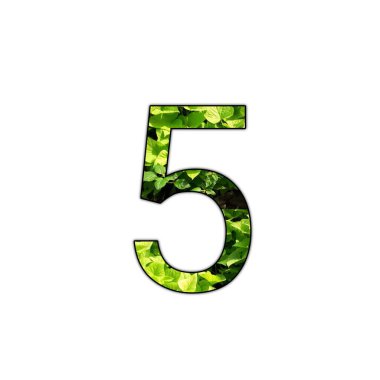 İzole edilmiş beyaz arkaplanda yaprak dokusuna sahip 5 numaralı tasarım