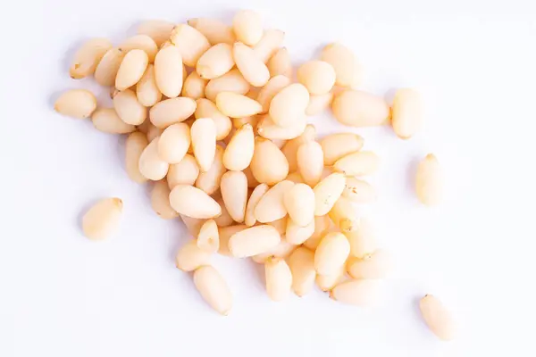 Pine Nuts Pile Separate Kernels White Background — Stock Photo, Image
